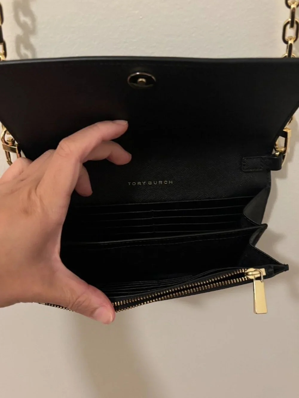Tory Burch Black Saffiano Leather Crossbody Gold Chain